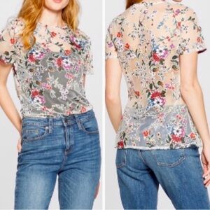 a new day White Sheer Multicolor Velvet Floral Burnout Tee Size Medium